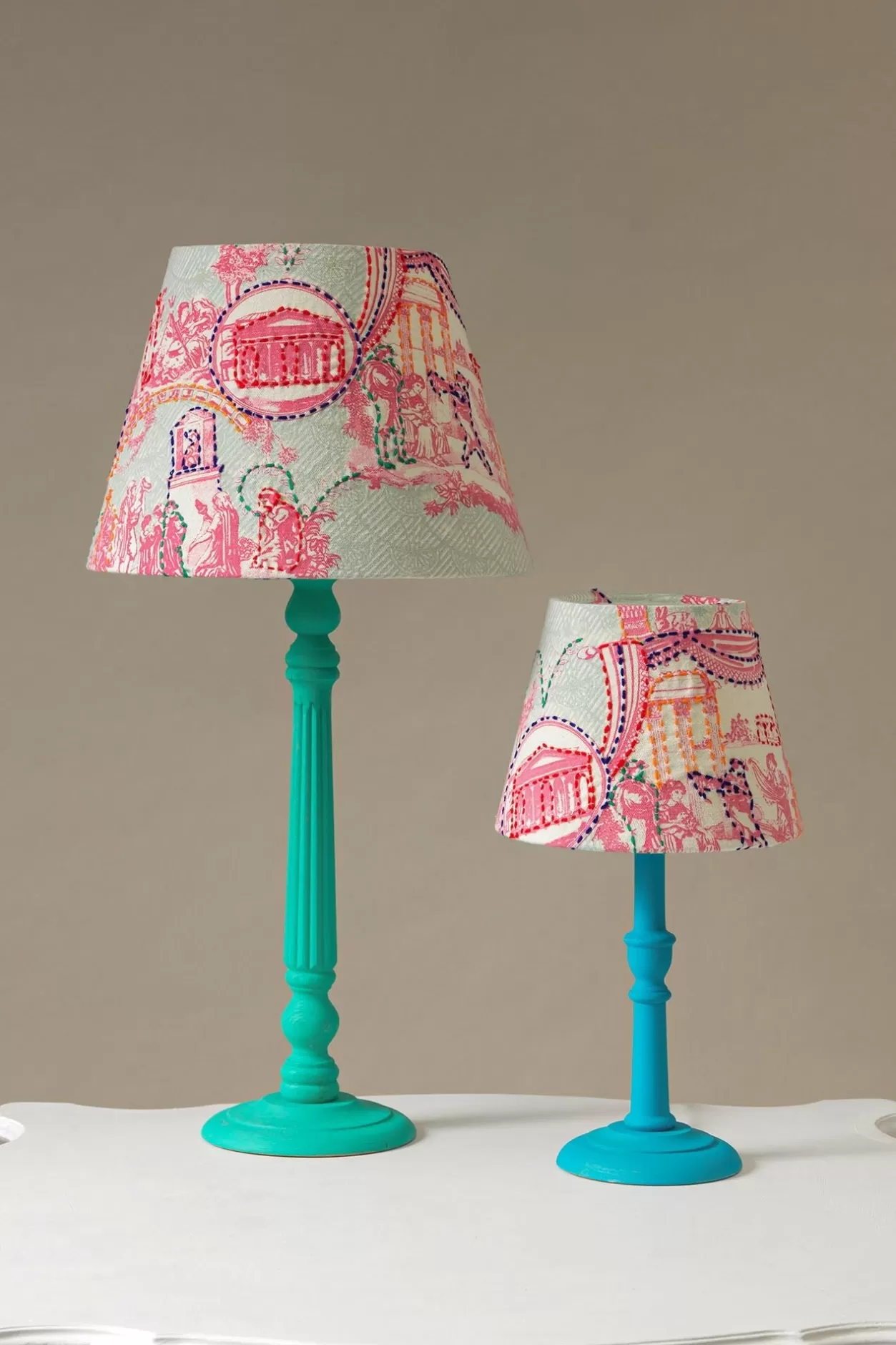 One Hundred Stars Ancient Columns Pink 8" Tapered Lampshade