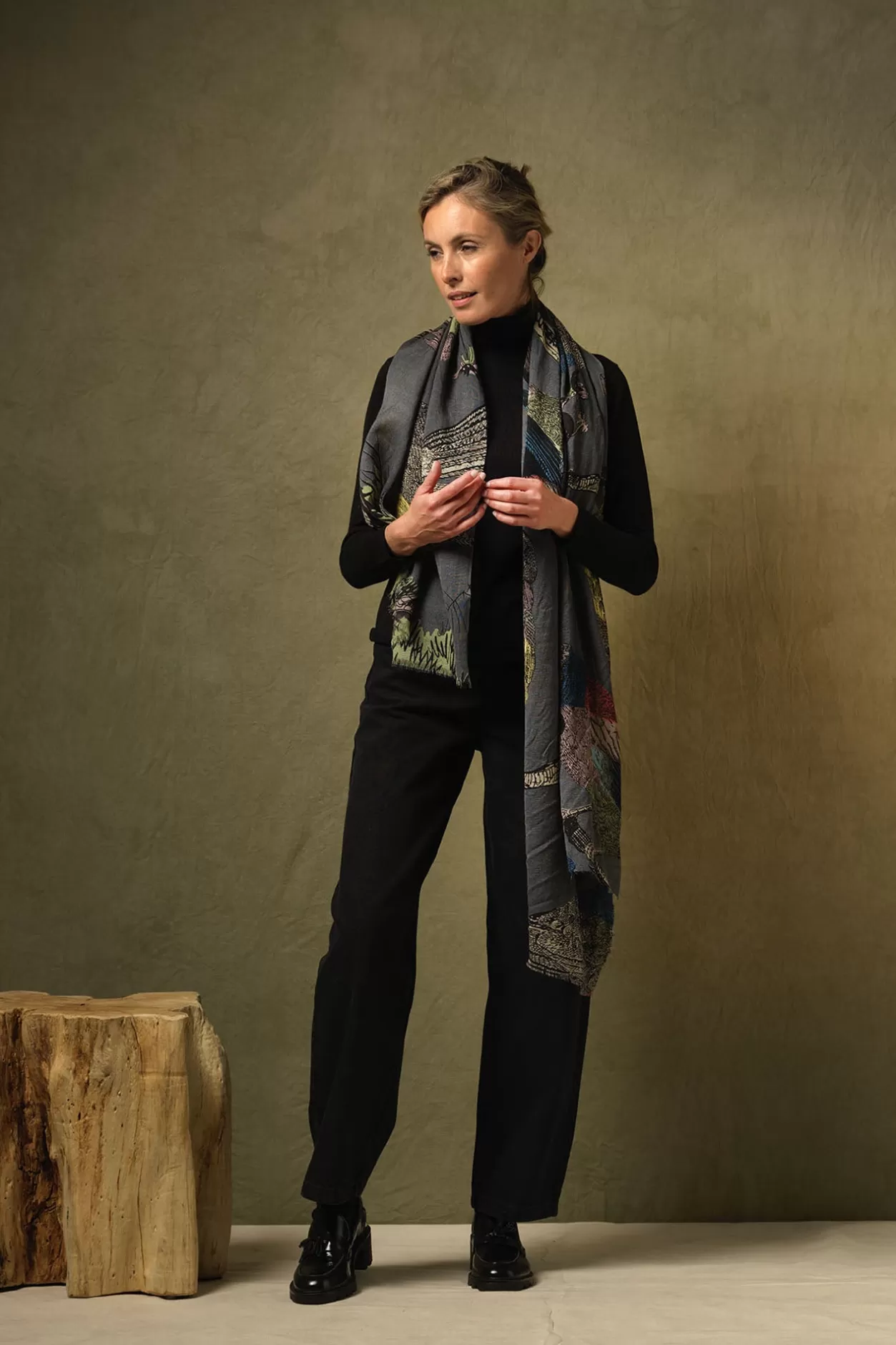 One Hundred Stars Bird Ink Wool Scarf