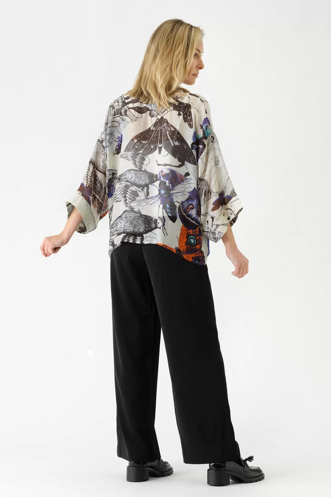 Women One Hundred Stars Butterflies Cobalt Kimono