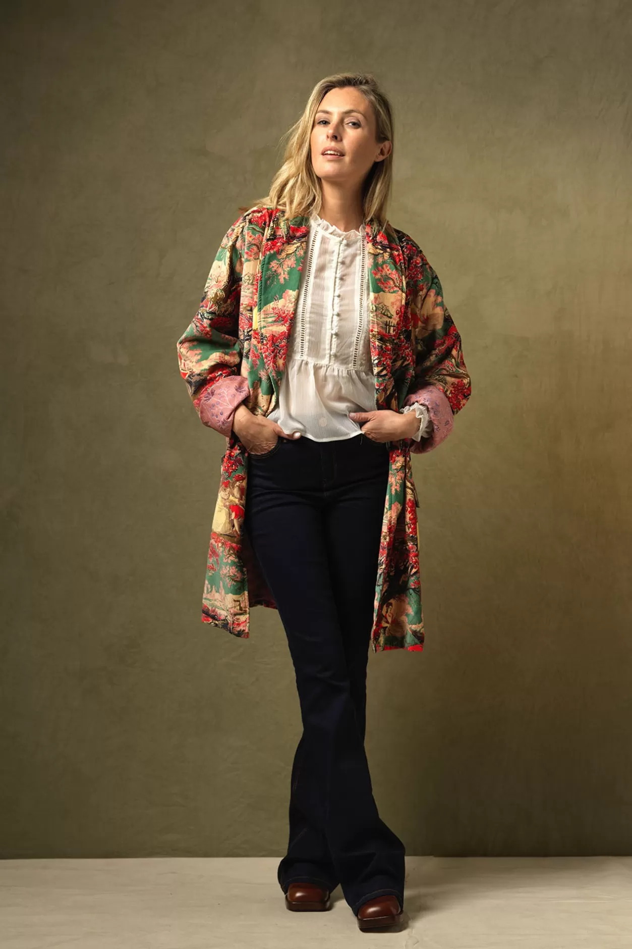 Women One Hundred Stars Country Toile Berry Velvet Boyfriend Jacket