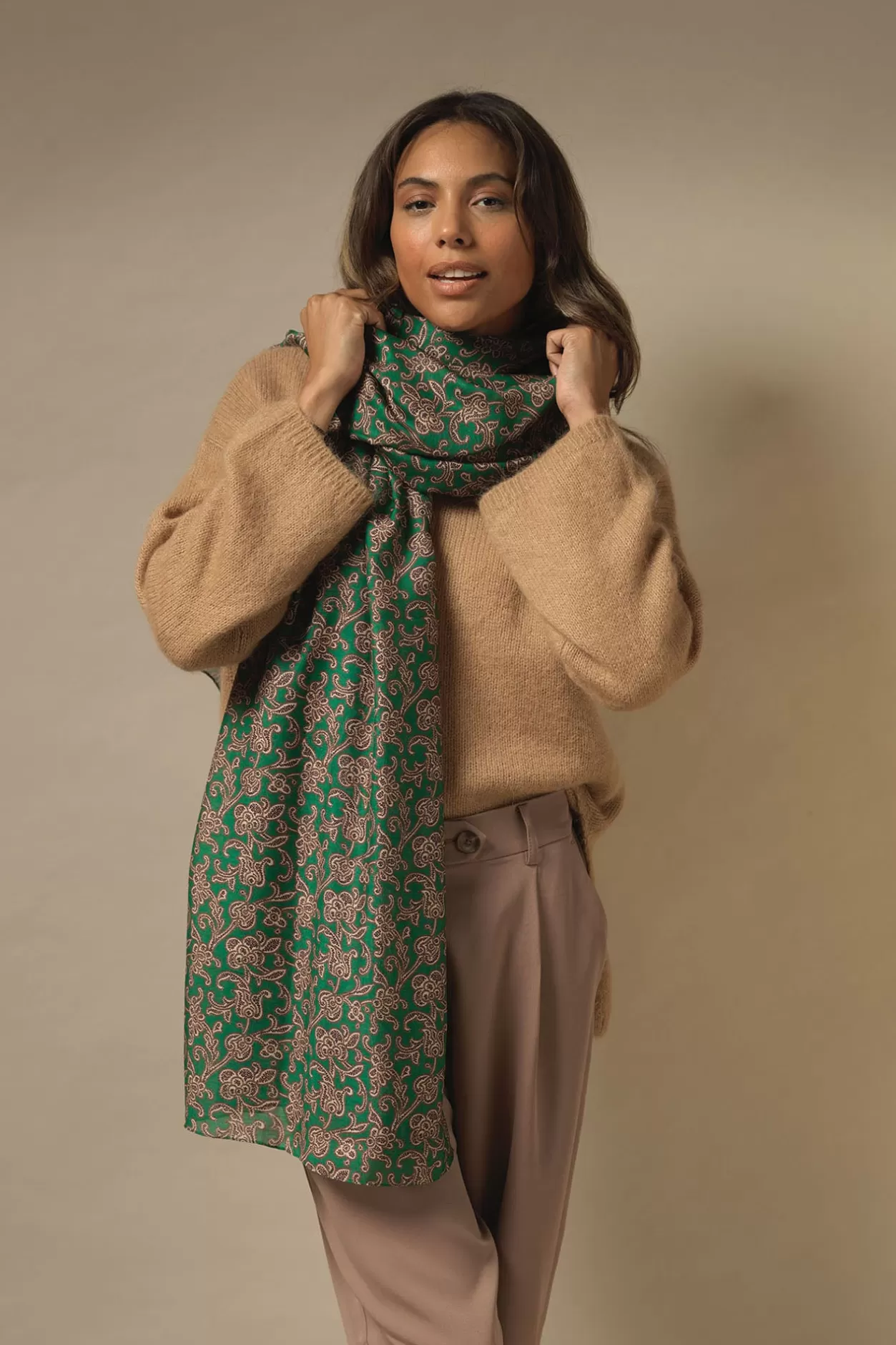 One Hundred Stars Floral Paisley Green Scarf
