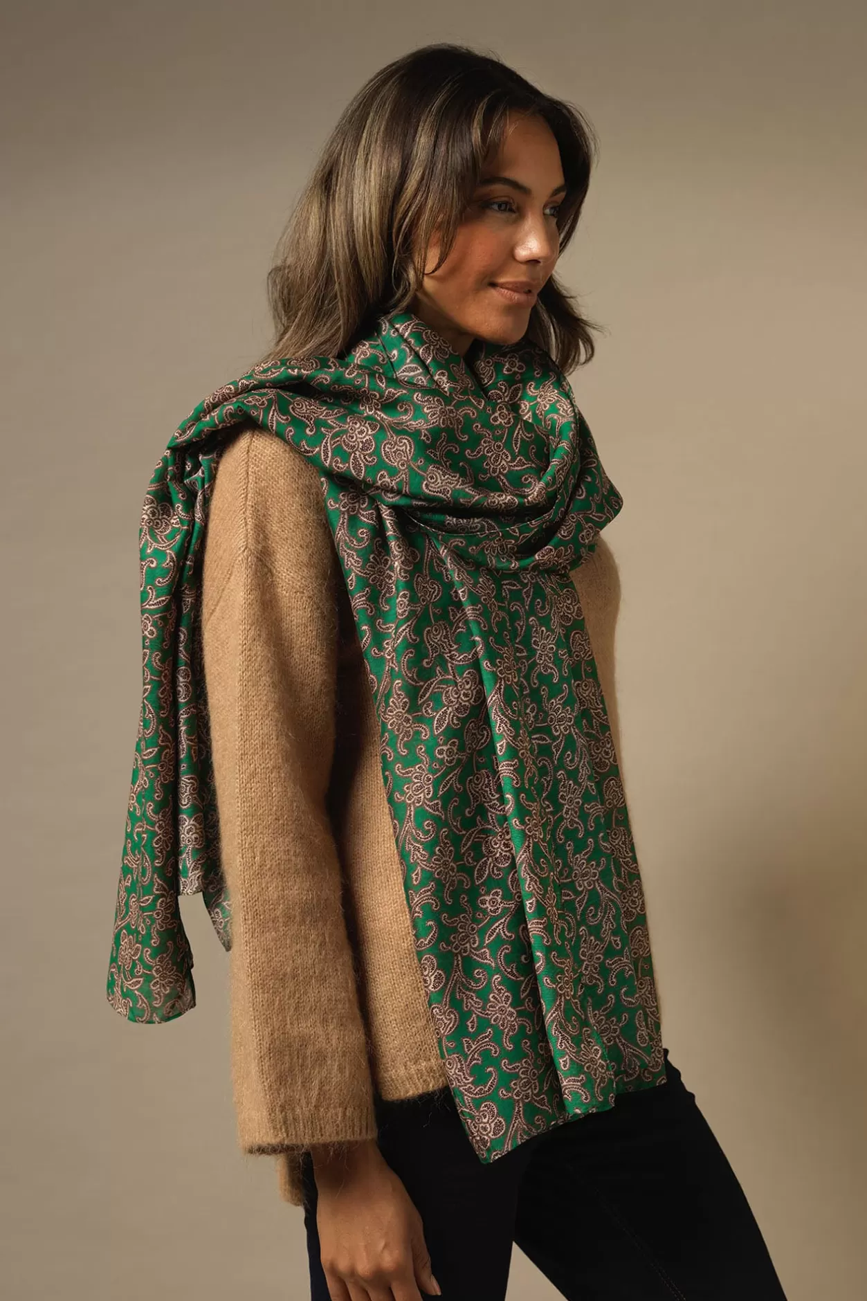 One Hundred Stars Floral Paisley Green Scarf