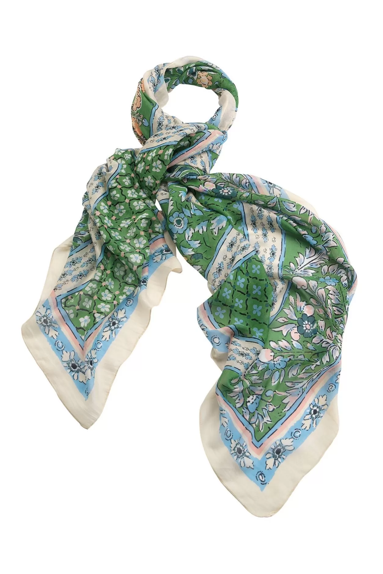 One Hundred Stars Folk Flowers Green Scarf