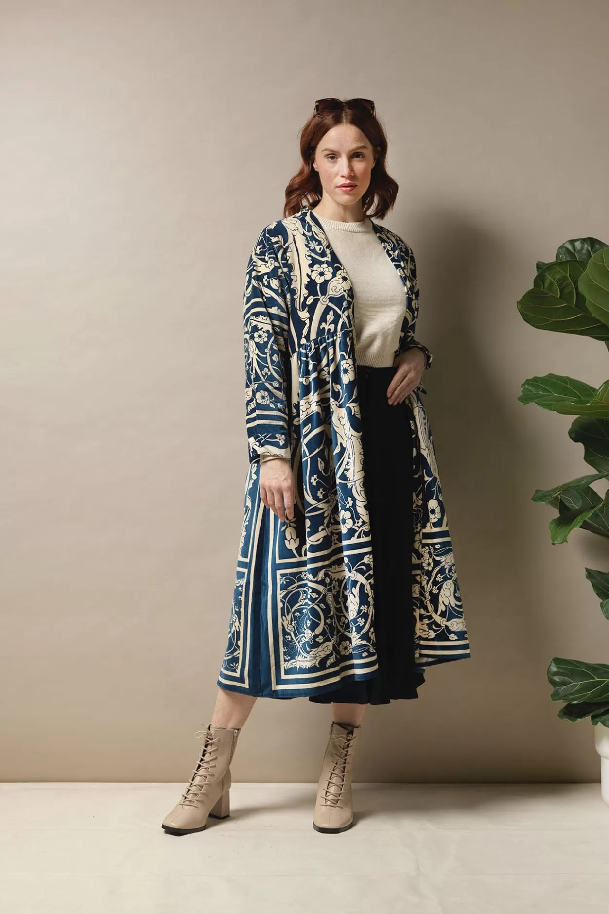 Women One Hundred Stars Jaipur Blue Velvet Duster Coat