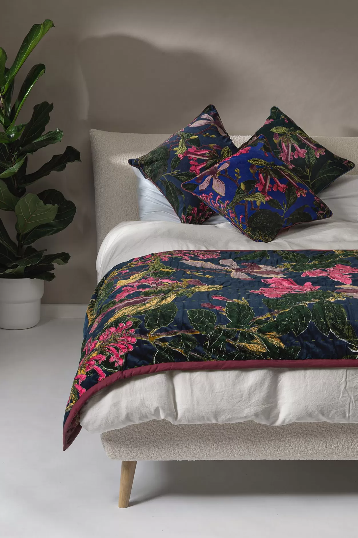 One Hundred Stars Kew Magnolia Blue Velvet Throw
