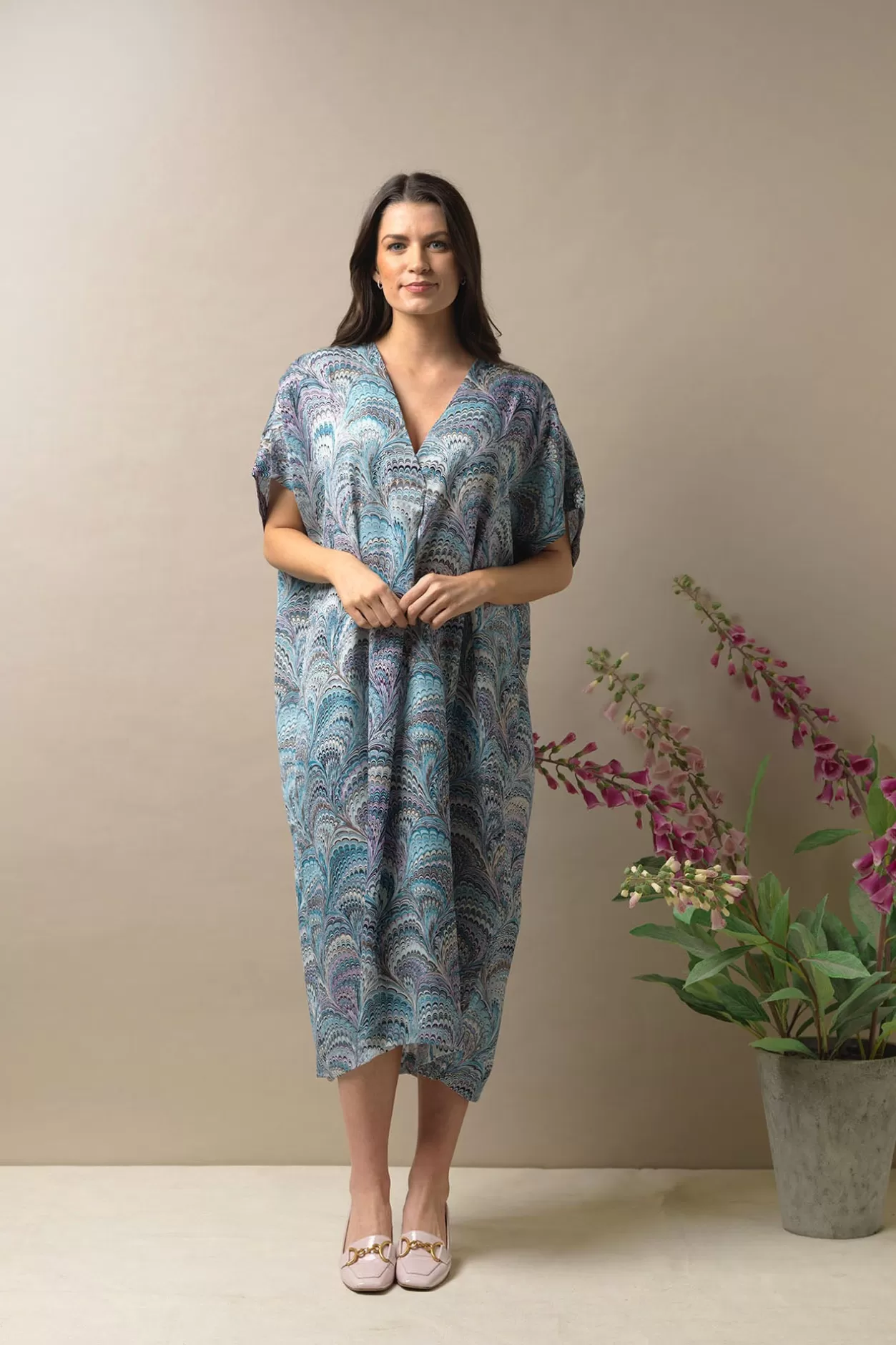 Women One Hundred Stars Marbled Blue Shift Dress