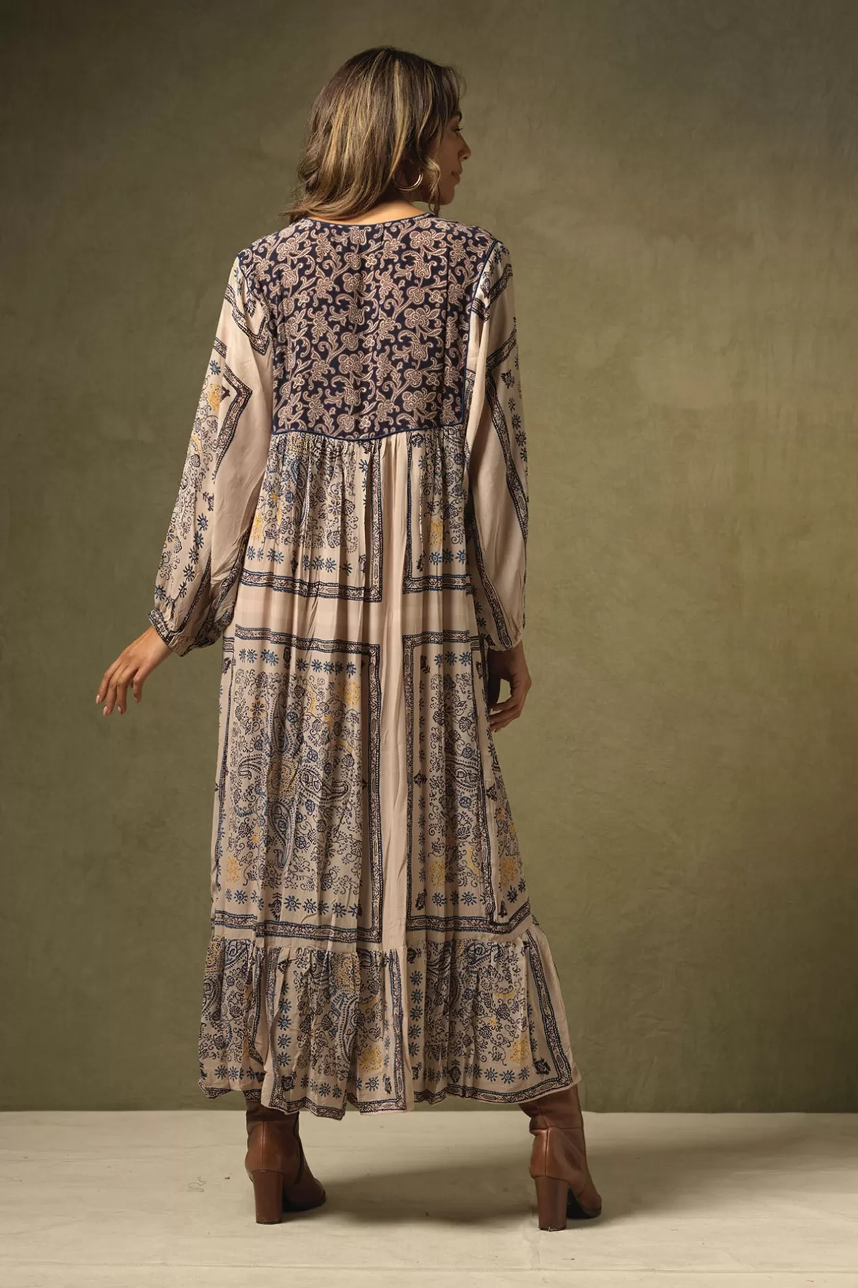 Women One Hundred Stars Mehndi Blue Boho Dress