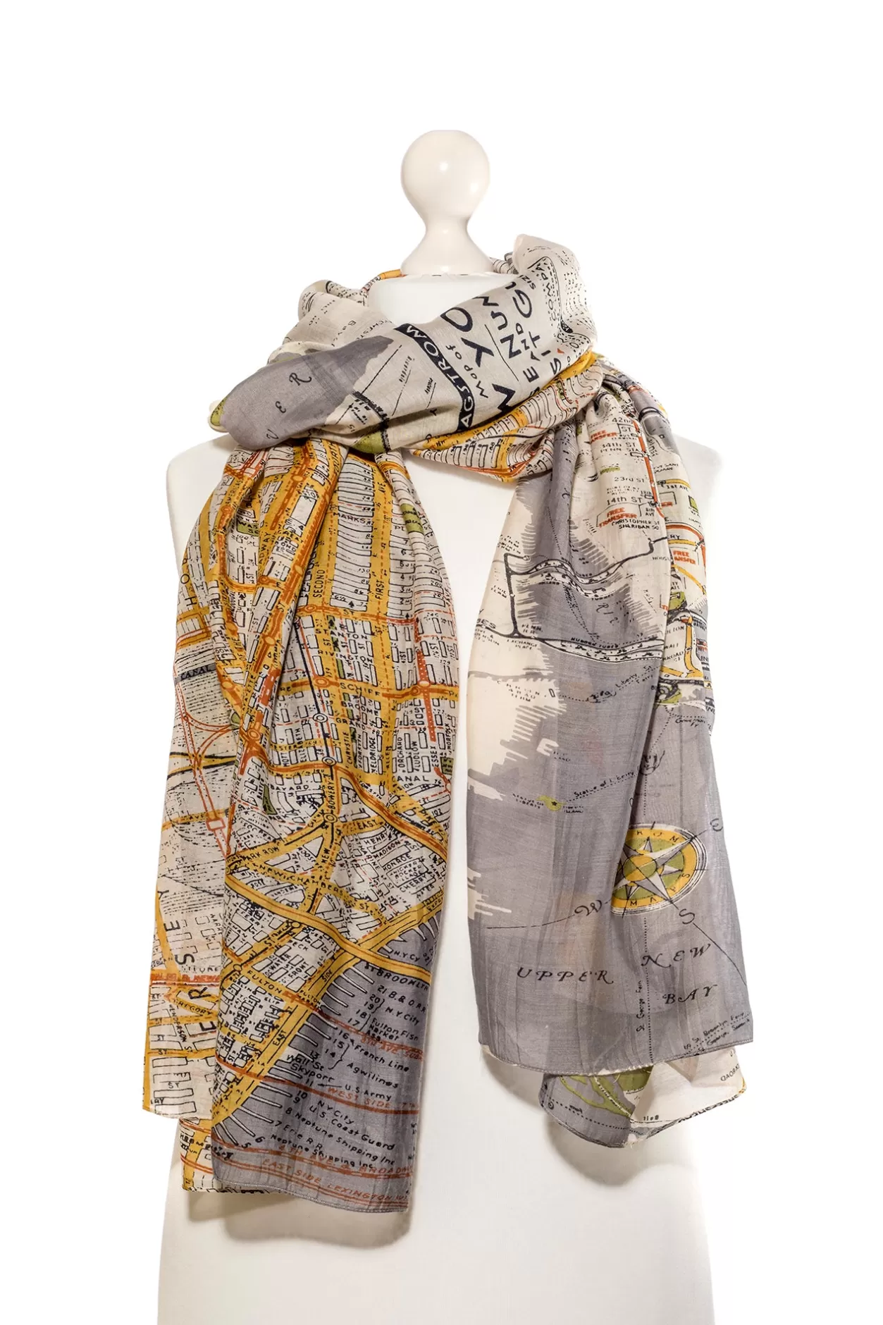 One Hundred Stars New York City Grey Map Scarf