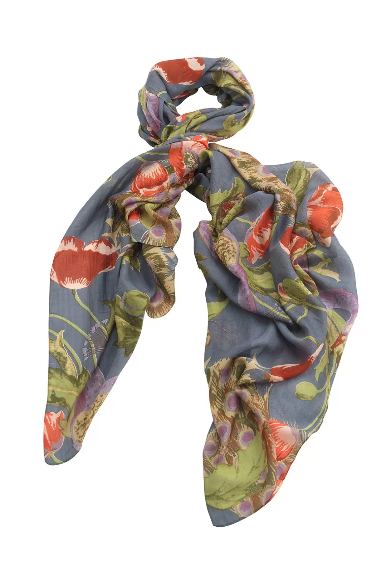 One Hundred Stars Peacock And Poppies Grey Scarf