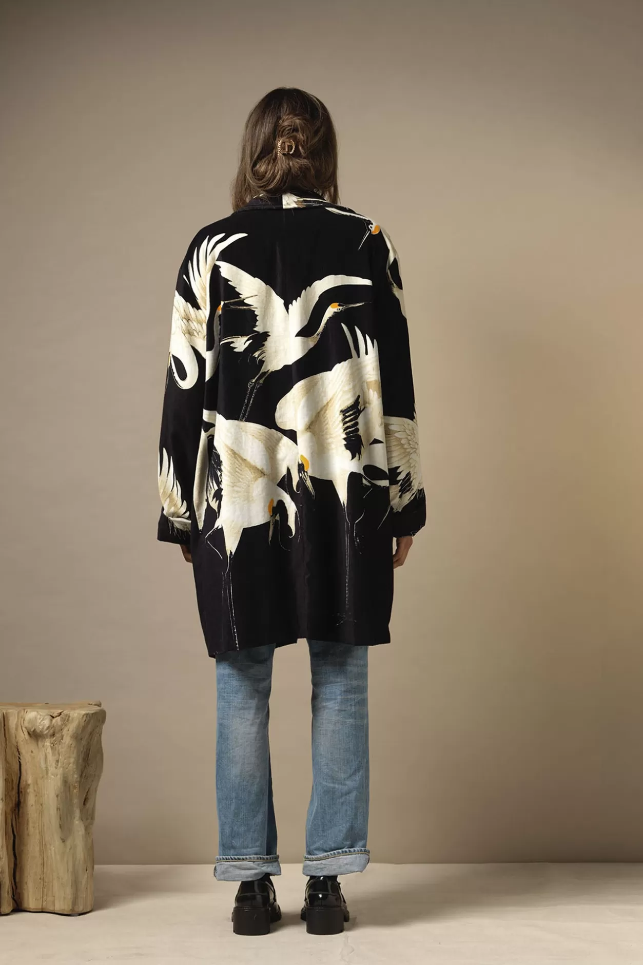 Women One Hundred Stars Stork Black Velvet Boyfriend Jacket