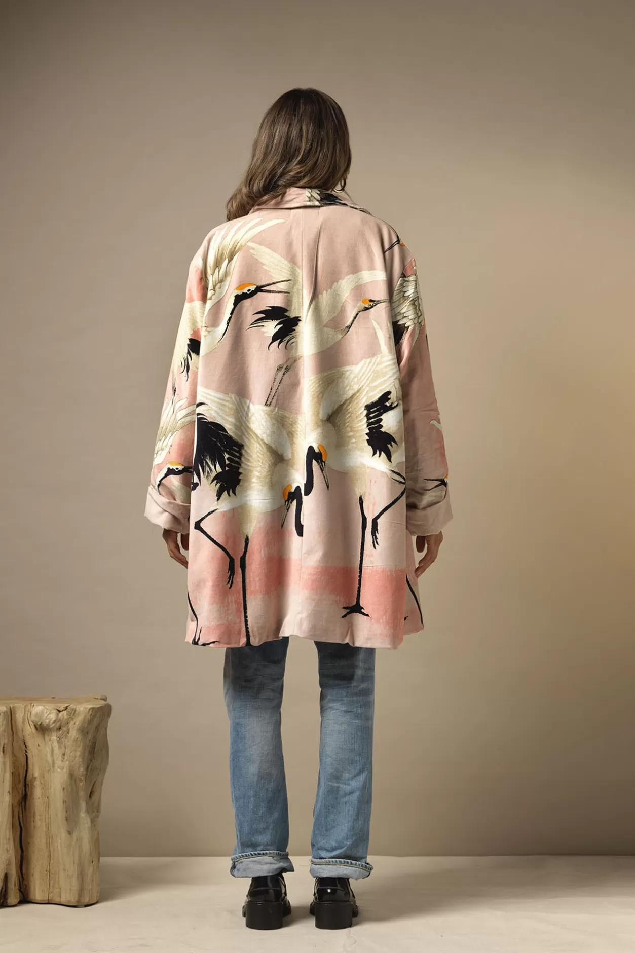 Women One Hundred Stars Stork Pink Velvet Boyfriend Jacket