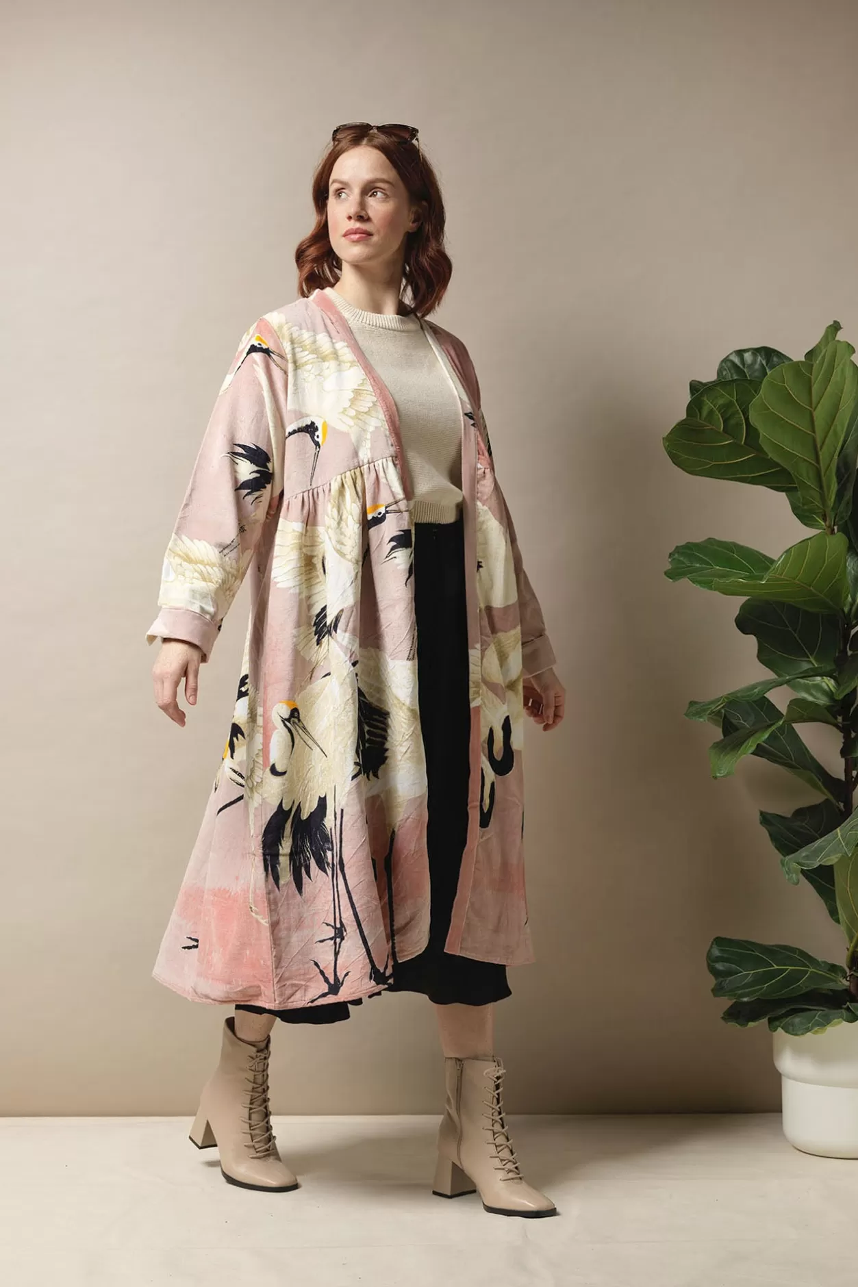Women One Hundred Stars Stork Pink Velvet Duster Coat